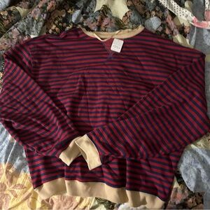 free people classic stripped oversized crewneck sweatshirt